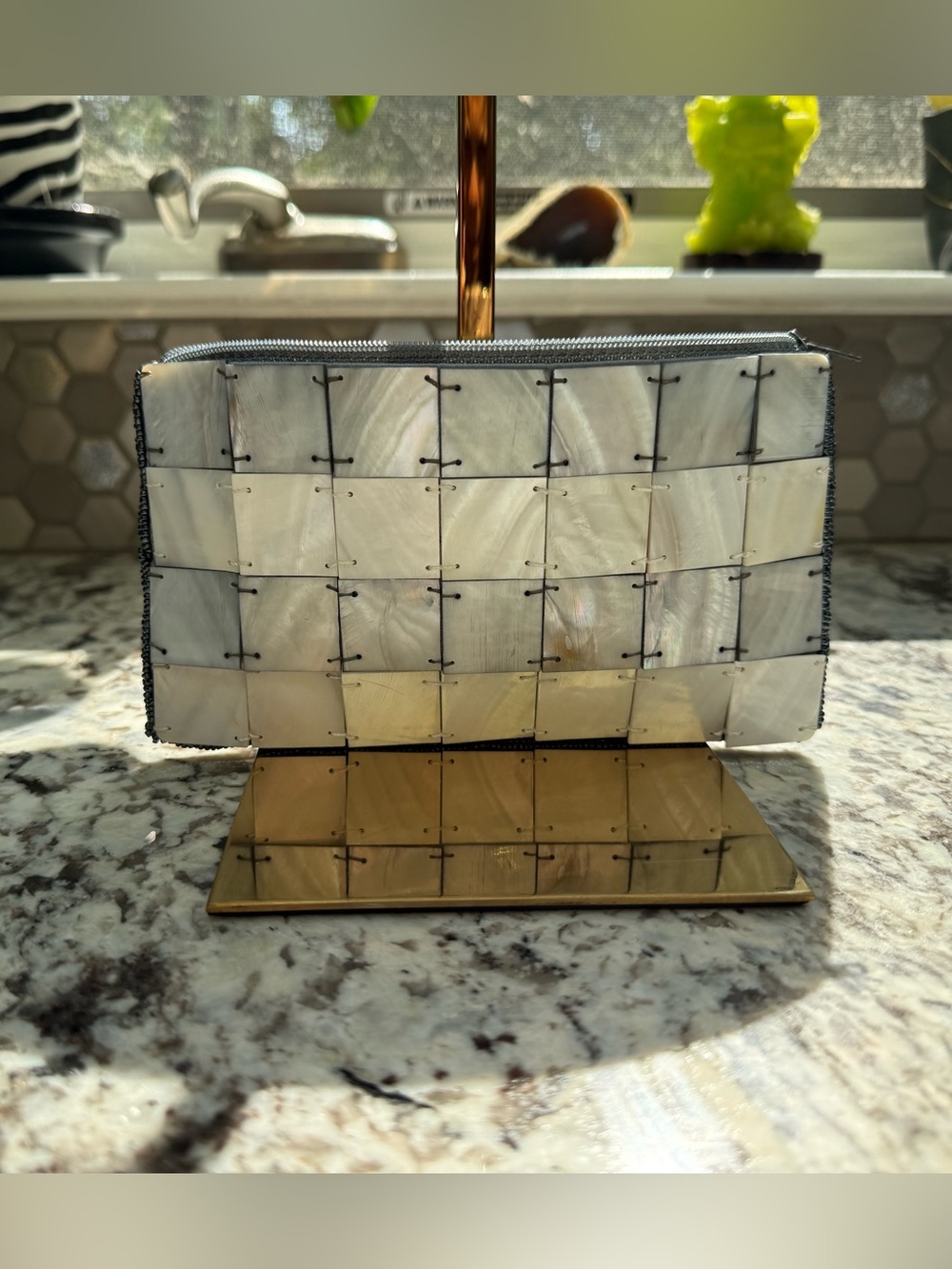 Elegant Mother of Pearl  grey and white pouch